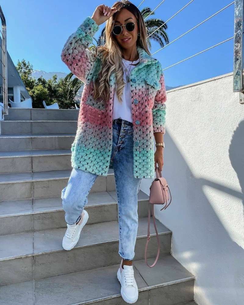 Chloé Manteau d’Hiver – Laine Imprimée Élégante pour Femmes