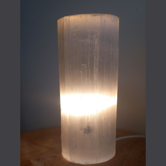 Lampe Sélénite Cylindre 20cm – Pierre Naturelle Purifiante pour Déco Ze