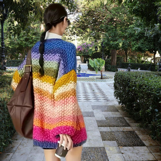 Cardigan Rayé Bohème – Maille Douce Femme