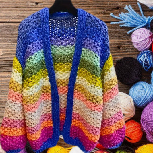 Cardigan Rayé Bohème – Maille Douce Femme