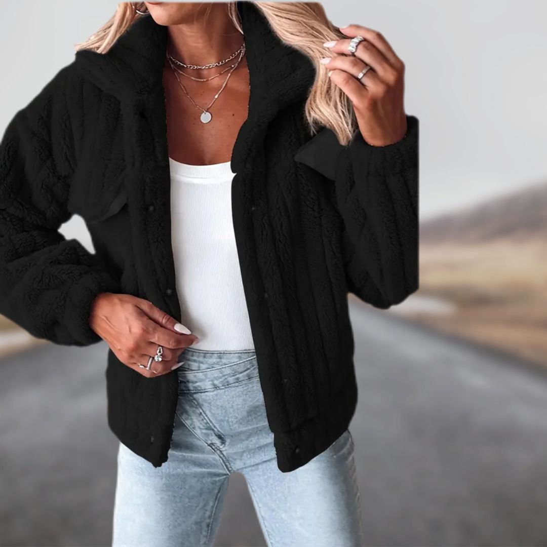 Veste Peluche Rose Col Montant
