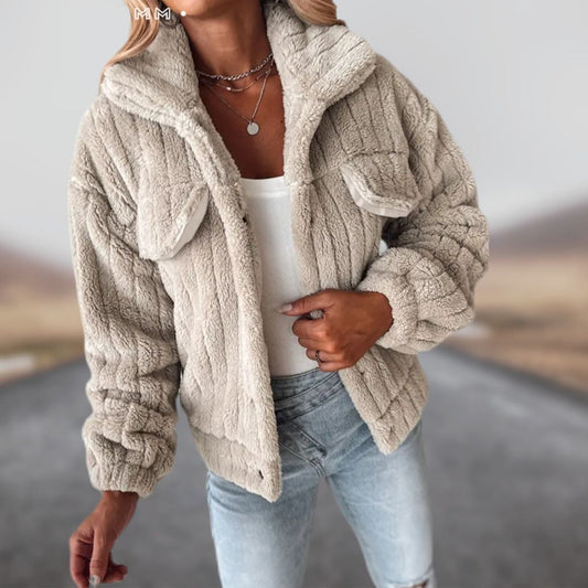 Veste Peluche Rose Col Montant