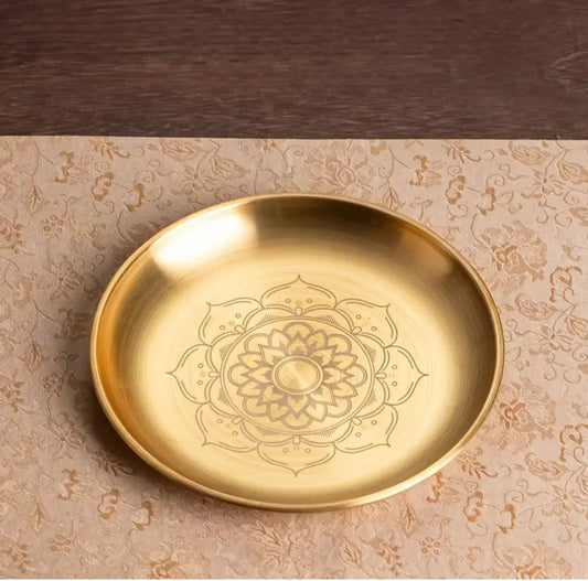 Plaque d'Autel Mandala Lotus Acier Inox 14 cm | Plateau Rituel