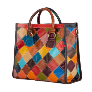 Sac à Main Rétro en Cuir Véritable Multicolore - Style Patchwork Unique