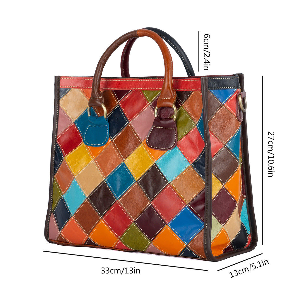 Sac à Main Rétro en Cuir Véritable Multicolore - Style Patchwork Unique