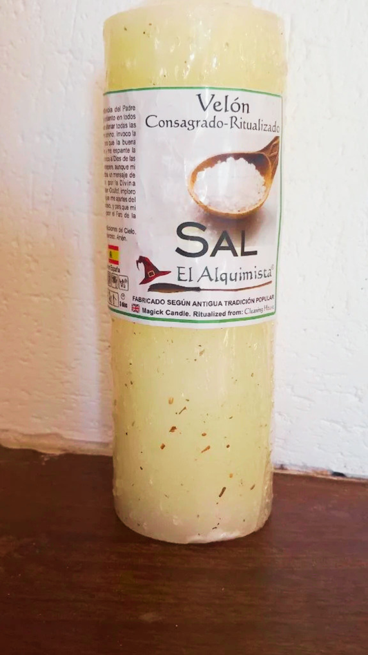 Bougie au Sel Velon Rituelle : Consacrée & Préparée (Haute Protection & Magie Alchimique)