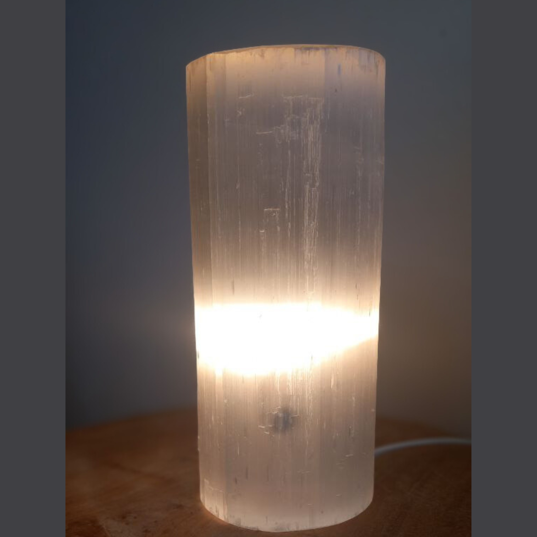 Lampe Sélénite Cylindre 20cm – Pierre Naturelle Purifiante pour Déco Ze