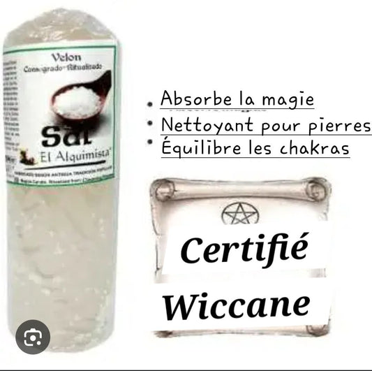 Bougie au sel Velon Rituelle – Consacrée & Préparée – Haute Protection, Purification et Magie Alchimique