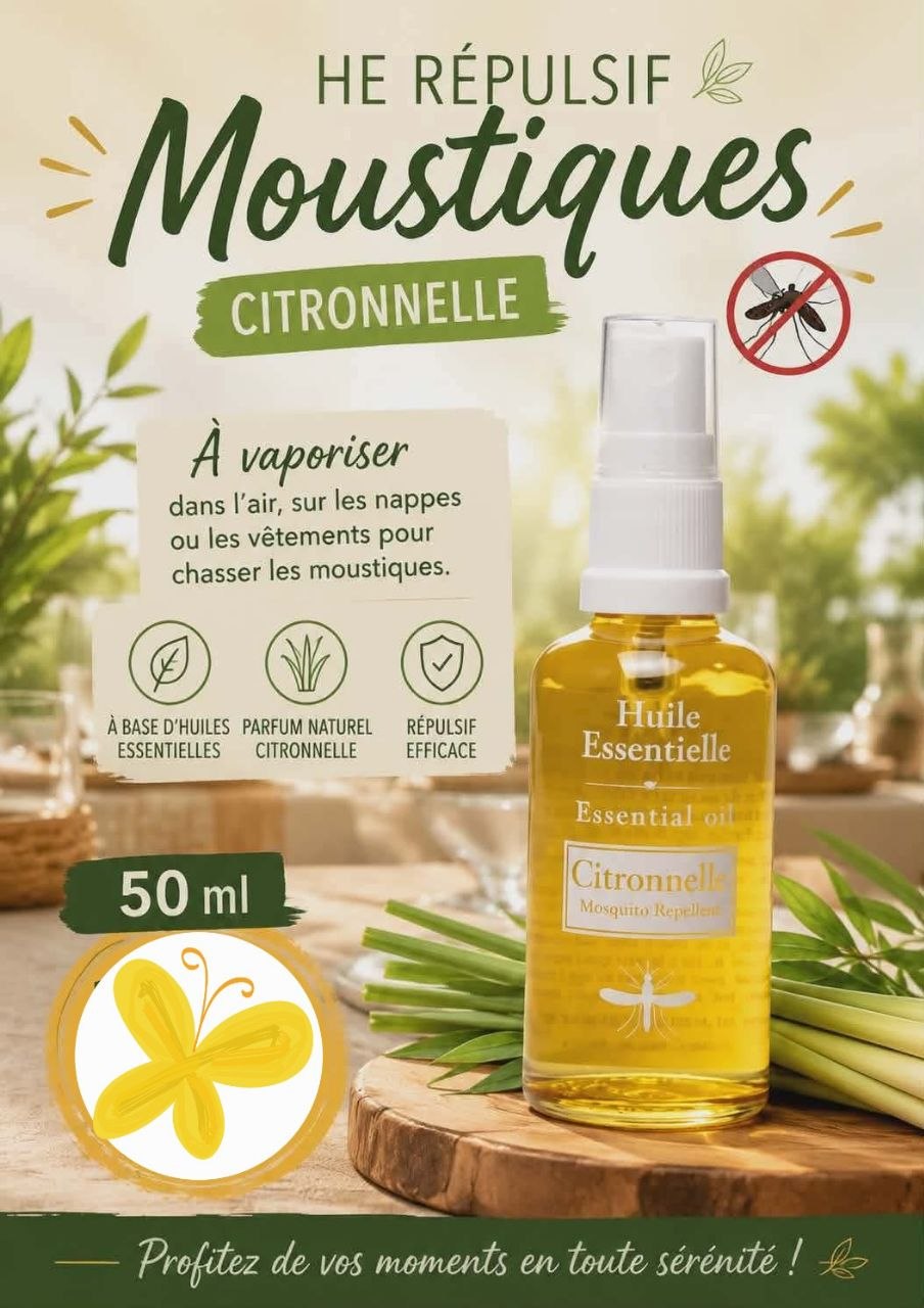 Stop Moustique à la Citronnelle (50ml) : Votre Bouclier Aromatique Naturel pour l'Été